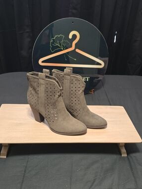 JustFab Olive Perforated Suede Ankle Booties